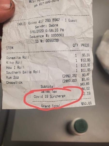 Restaurantes dos EUA cobram “Taxa de Covid-19” aos seus clientes